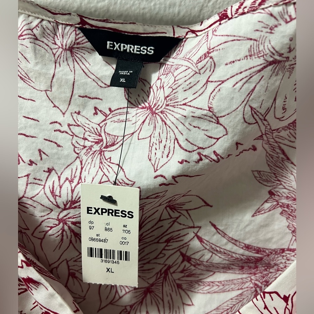 Express printed off the shoulder twist front peplum top size XL puffy sleeves - Picture 9 of 11